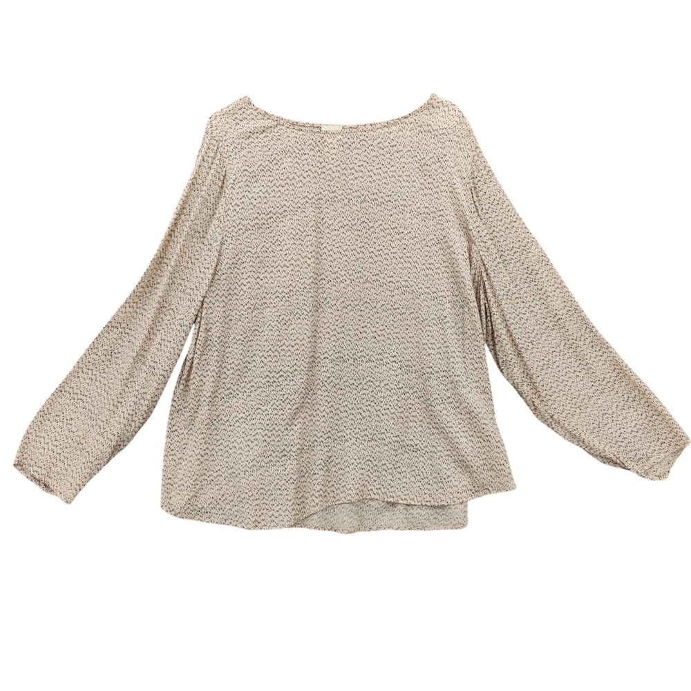 Chicos Womens 4 Plus XXL Beige Black Long Sleeve Ruffle Top Blouse Feminine Cute